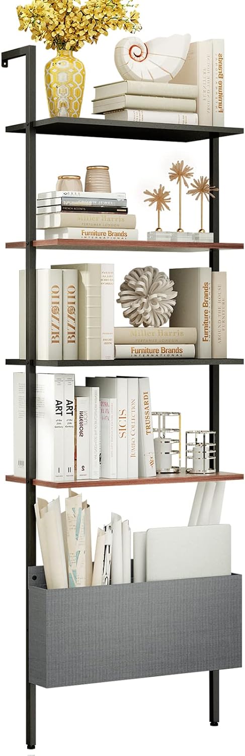 4-Tier Oak Wood Open Shelf Bookcase with Metal Frame V931