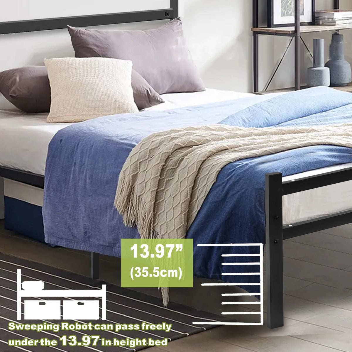 Black Twin Size Platform Bed Frame with Wood Headboard T37236