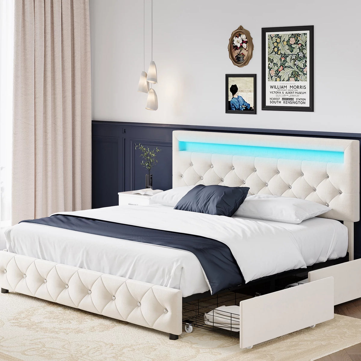 Full LED Bed Frame with 4 Storage Drawer F852