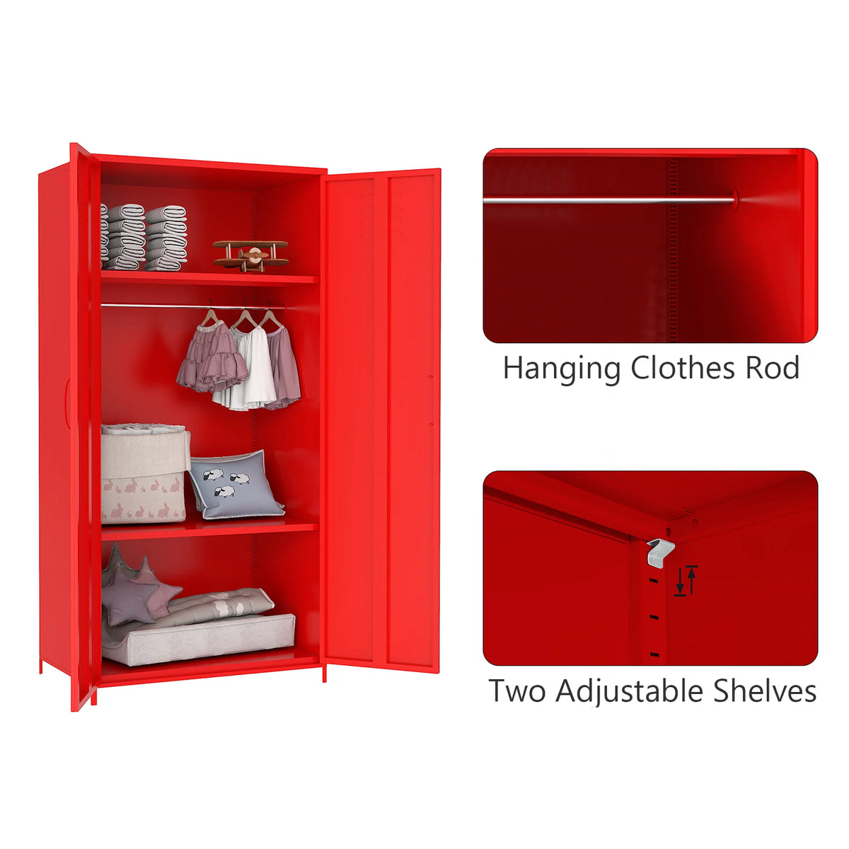 51" Tall Kids Metal Locker Cabinet with Magnetic Door Red K4414