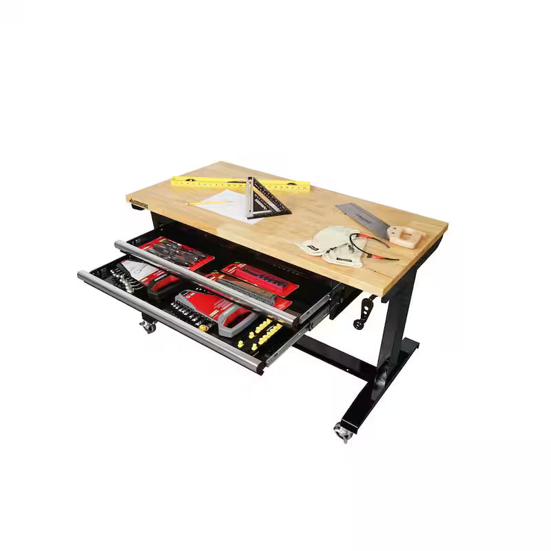 Black Adjustable Height Worktable with 2-Drawers D747787