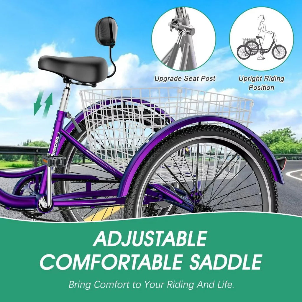 Adult Tricycle 24inch Adjustable Seat with Bell Brake System and Basket M6876