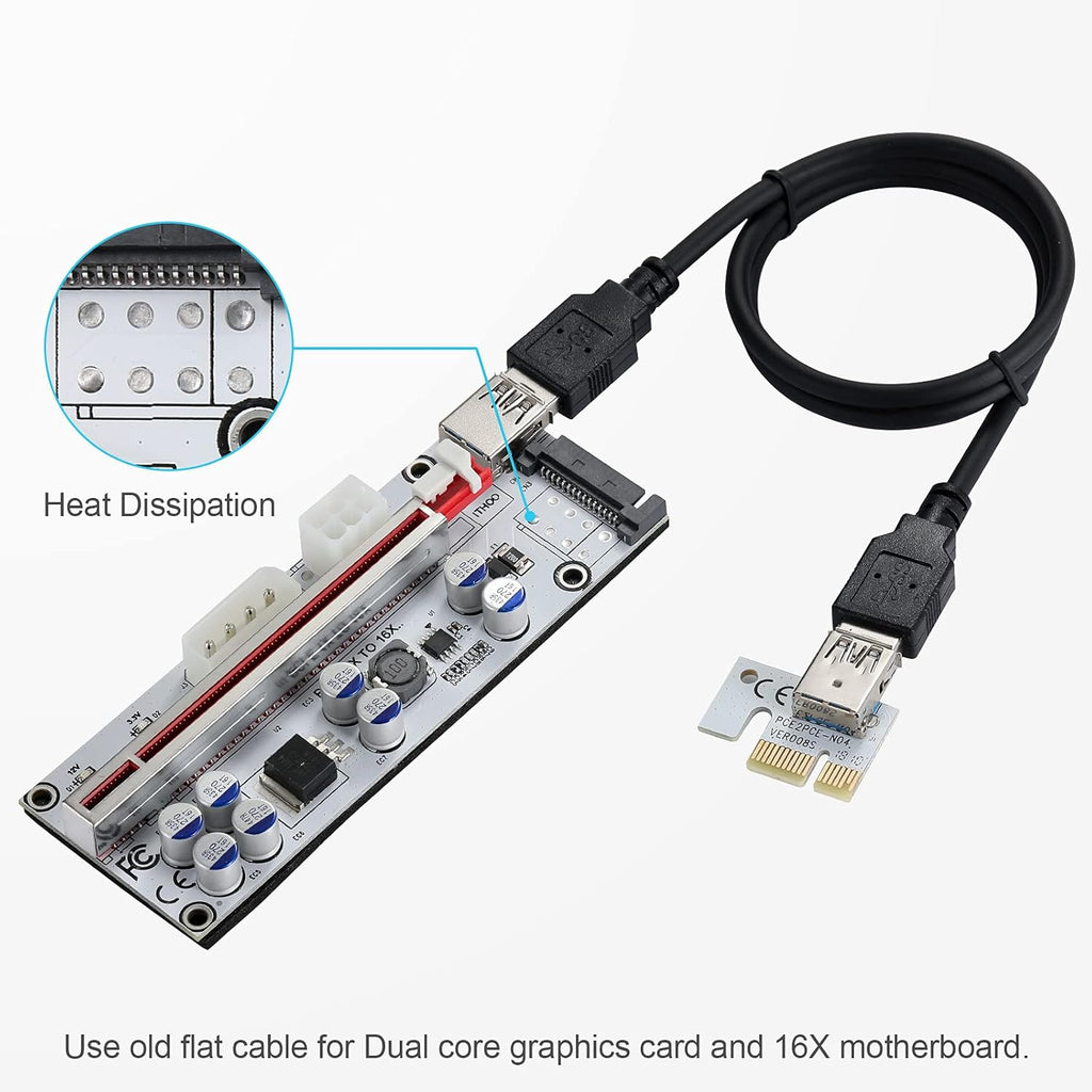PCI-E 1X to 16X Riser Card with 24in USB 3.0 Extension Cable W170102