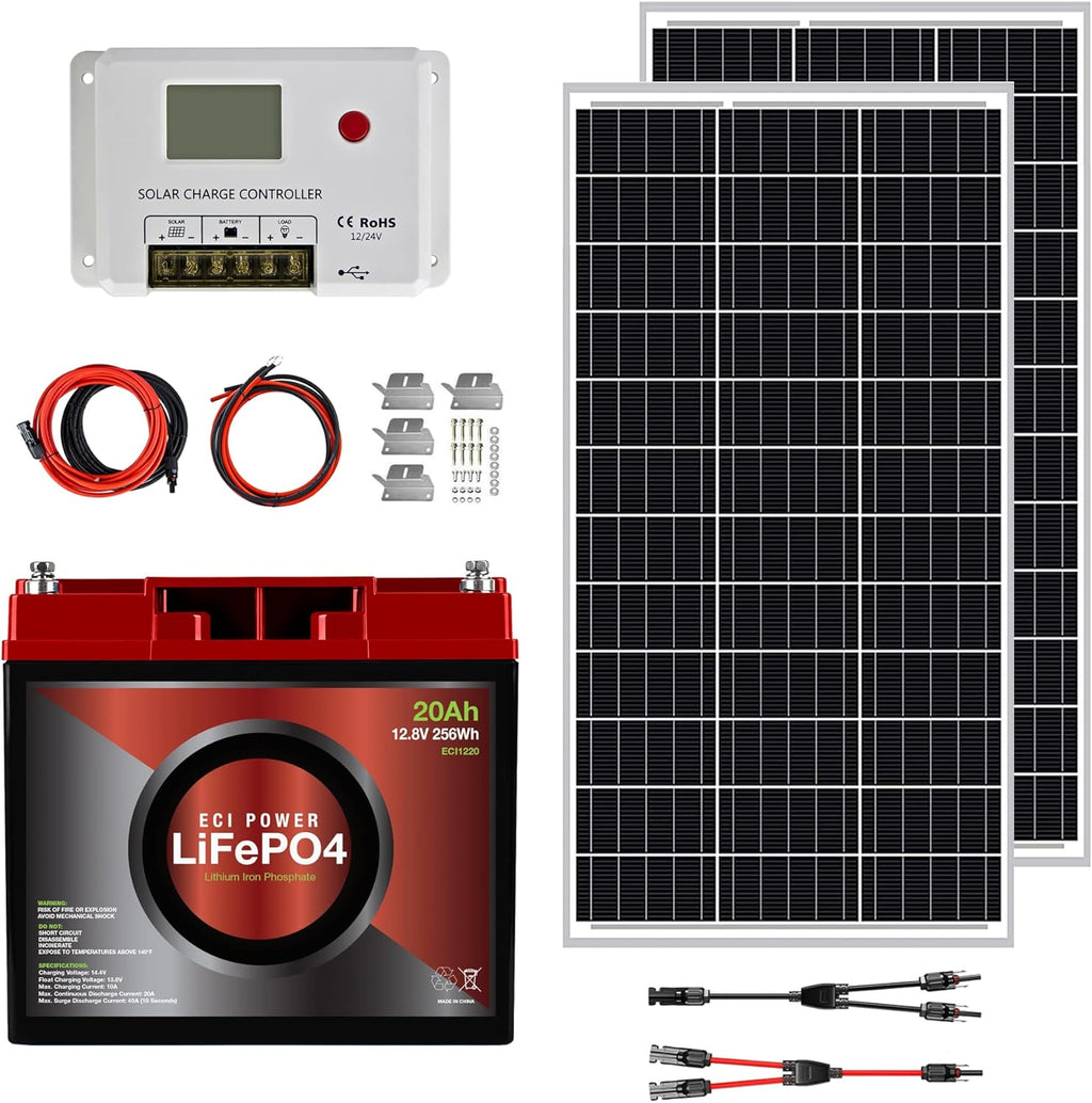 200W 12V Mono Rigid Solar Panel Kit with 20A PWM Charge Controller X256