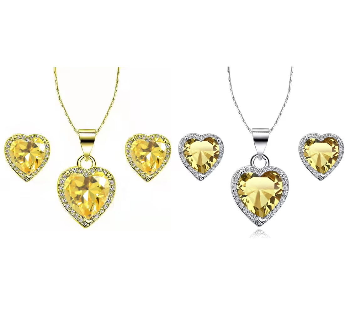 24k Yellow and White Gold 4Ct Yellow Sapphire Necklace Set 18 inch F5558
