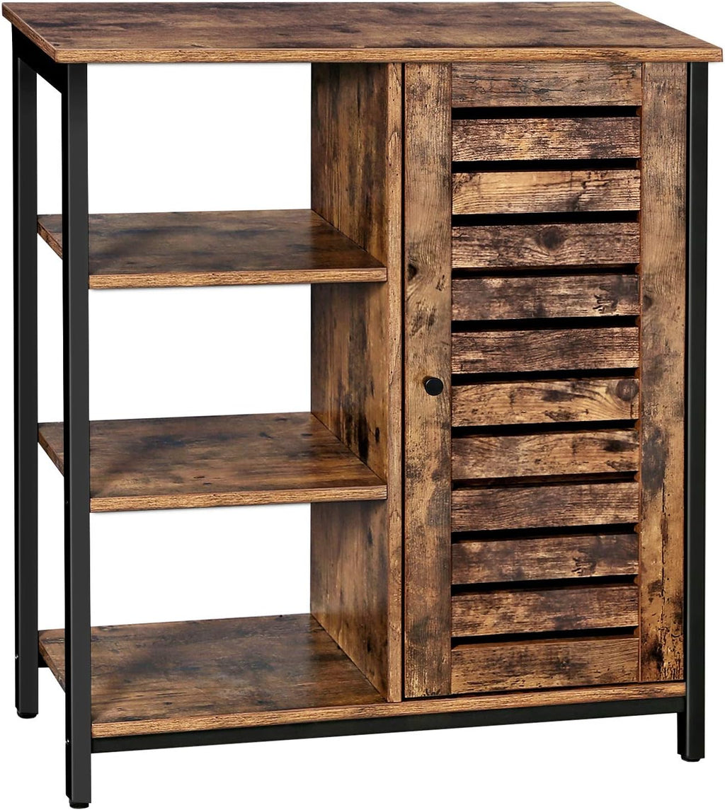 Rustic Brown and Black Storage Cabinet with 3 Open Shelves and Closed Compartments T4685