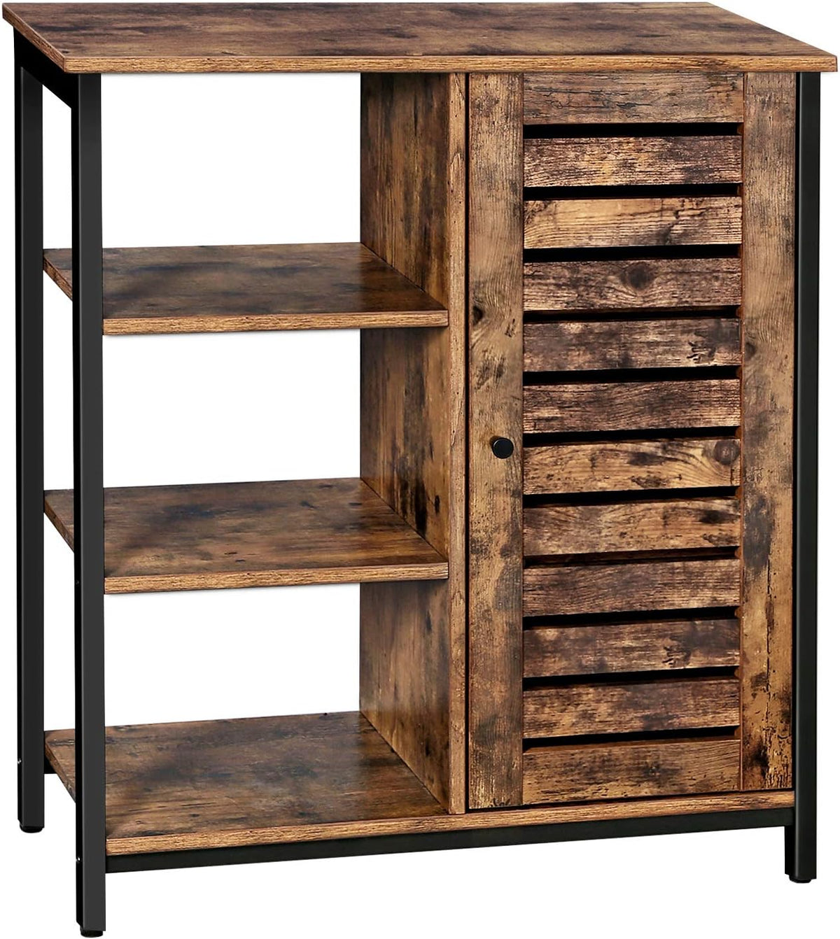 Rustic Brown and Black Storage Cabinet with 3 Open Shelves and Closed Compartments T4685
