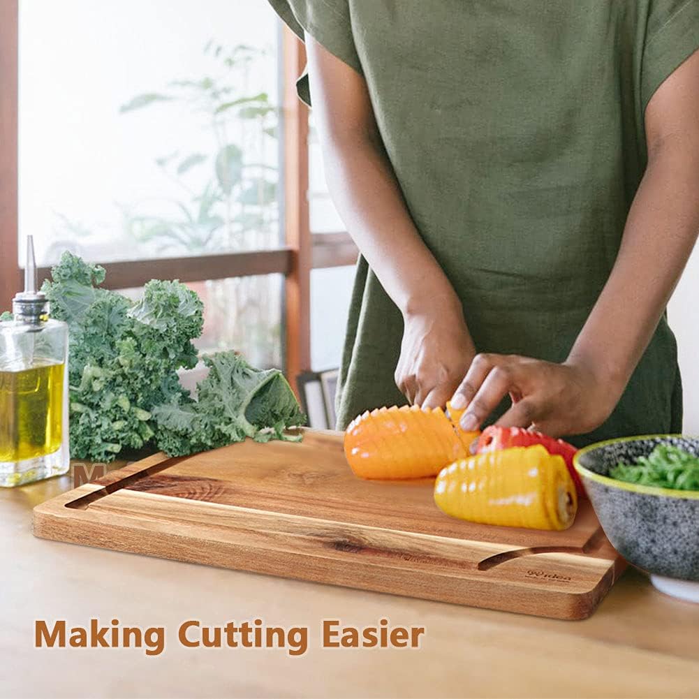 Acacia Wood Cutting Board Set with Juice Groove, 3 Pieces W9566