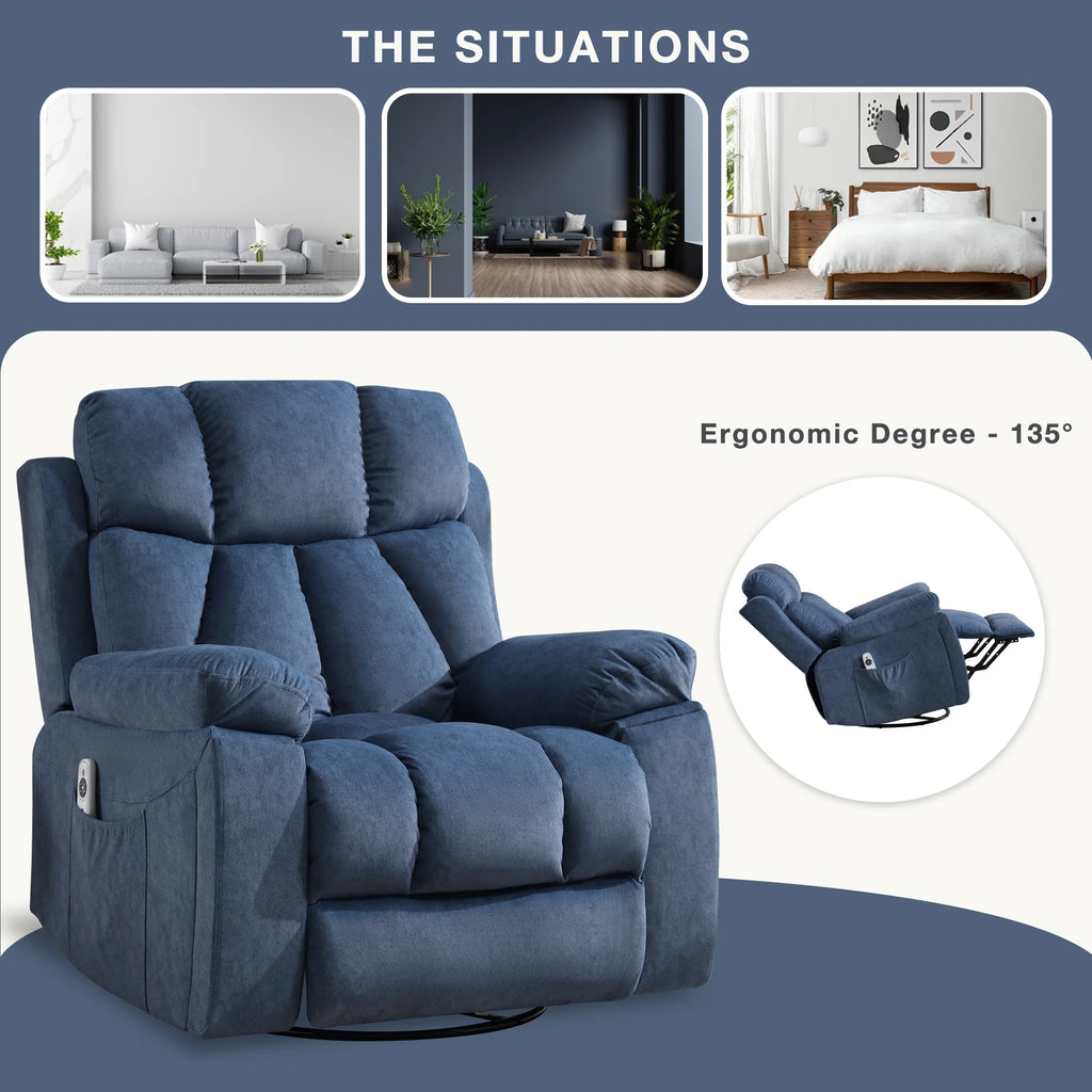 Blue Recliner Chair with Massage and Heat O3471