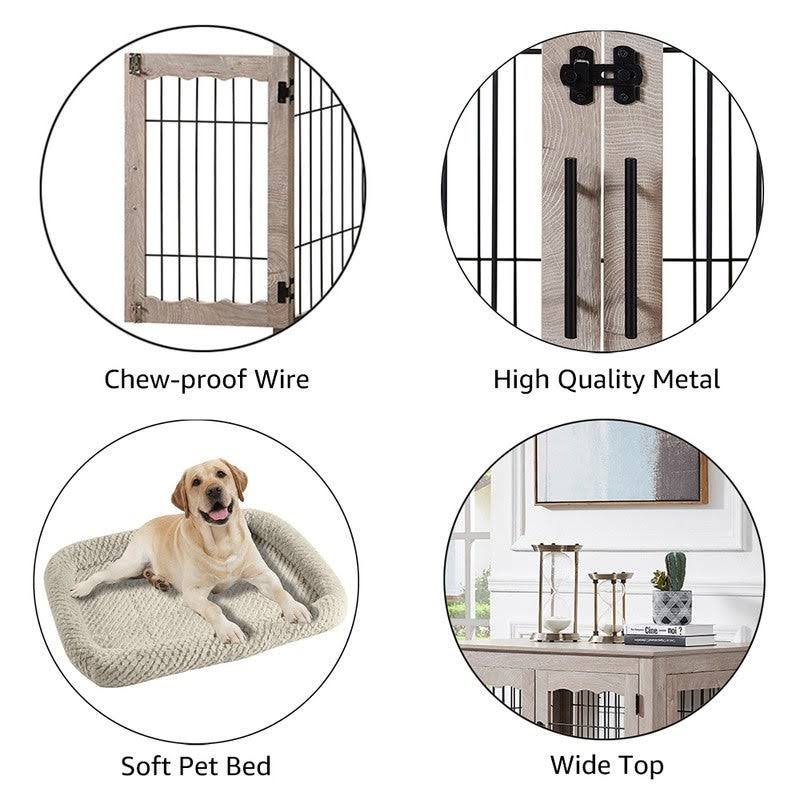 Wooden End Table with Wire Dog Kennel in Weathered Gray, Medium I192