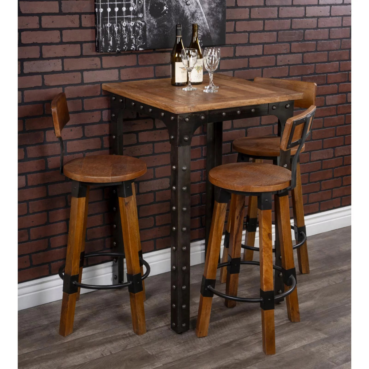 Beige Mango Wood & Metal Bar Stool O494