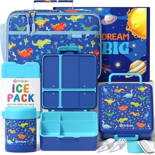 Kids Bento Snack Lunch Box with 4 Compartment, Insulated Lunch Bag, Stainless Steel Vacuum Thermos Food Jar, Ice Pack, Utensils Set L815744