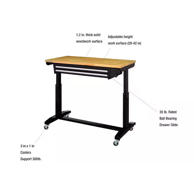 Black Adjustable Height Worktable with 2-Drawers D747787