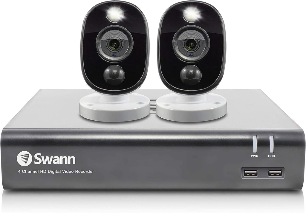 4 Channel 2 Cameras Wired CCTV Surveillance 1080p HD DVR 1TB HDD Weatherproof Color Night Vision Security Camera System R288