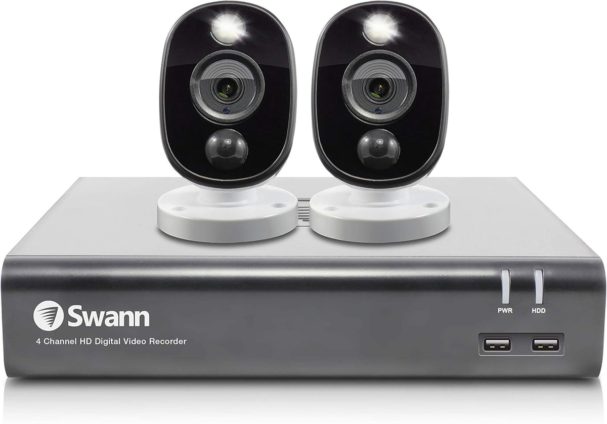 4 Channel 2 Cameras Wired CCTV Surveillance 1080p HD DVR 1TB HDD Weatherproof Color Night Vision Security Camera System R288