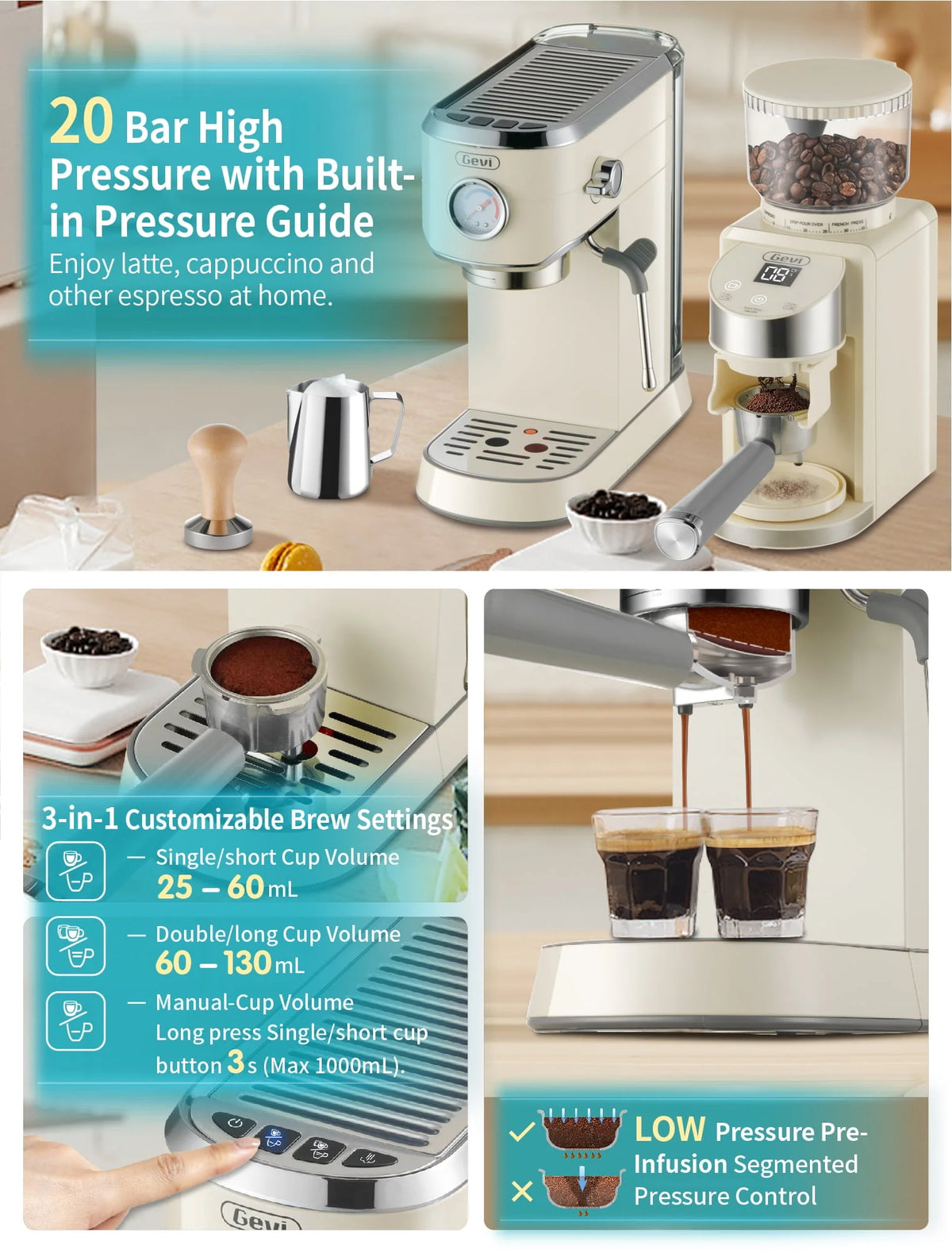 20 Bar Espresso Machine with Burr Coffee Grinder S7770