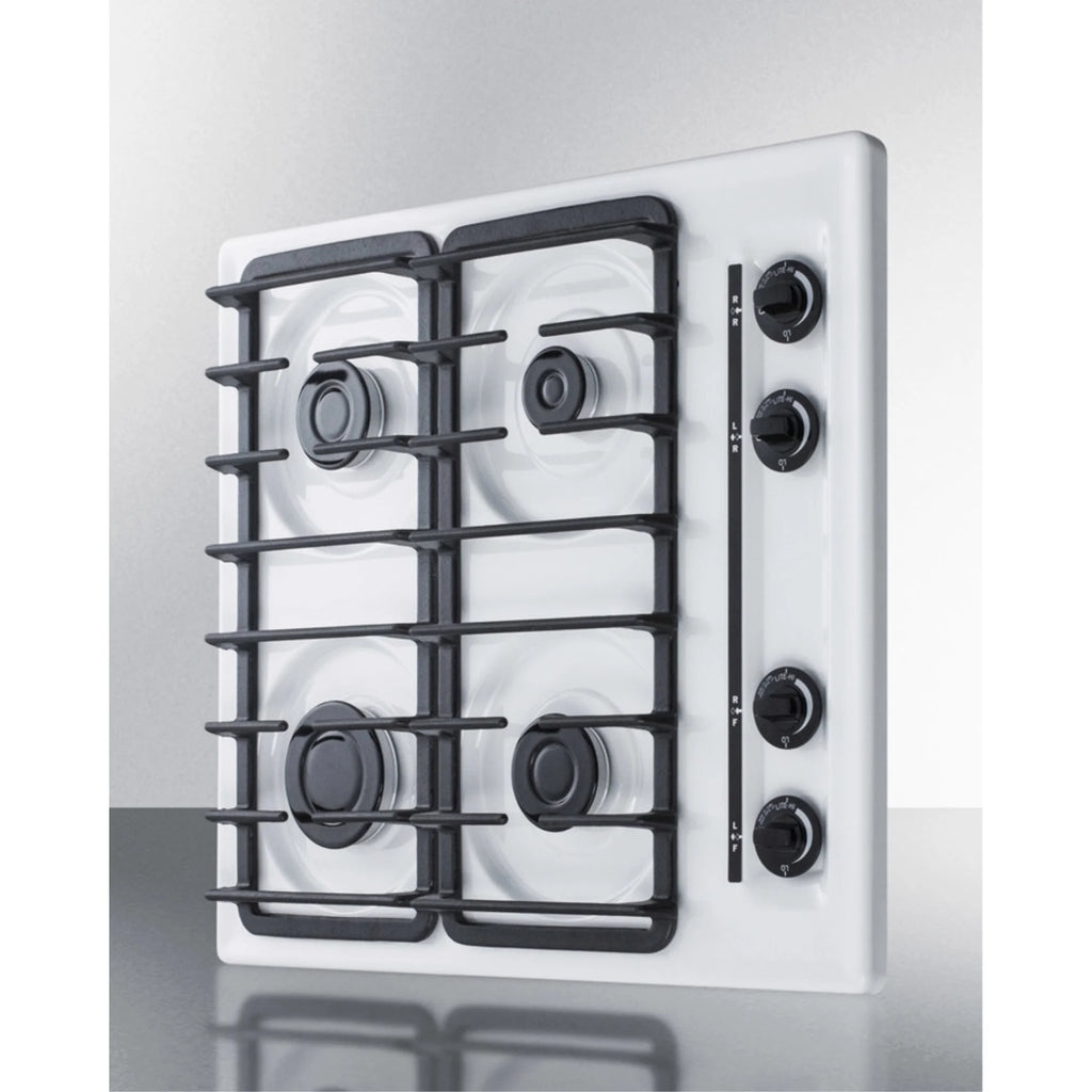 24" Gas Cooktop with Four Sealed Burners, White Porcelain Surface, Cast Iron Grates D45373