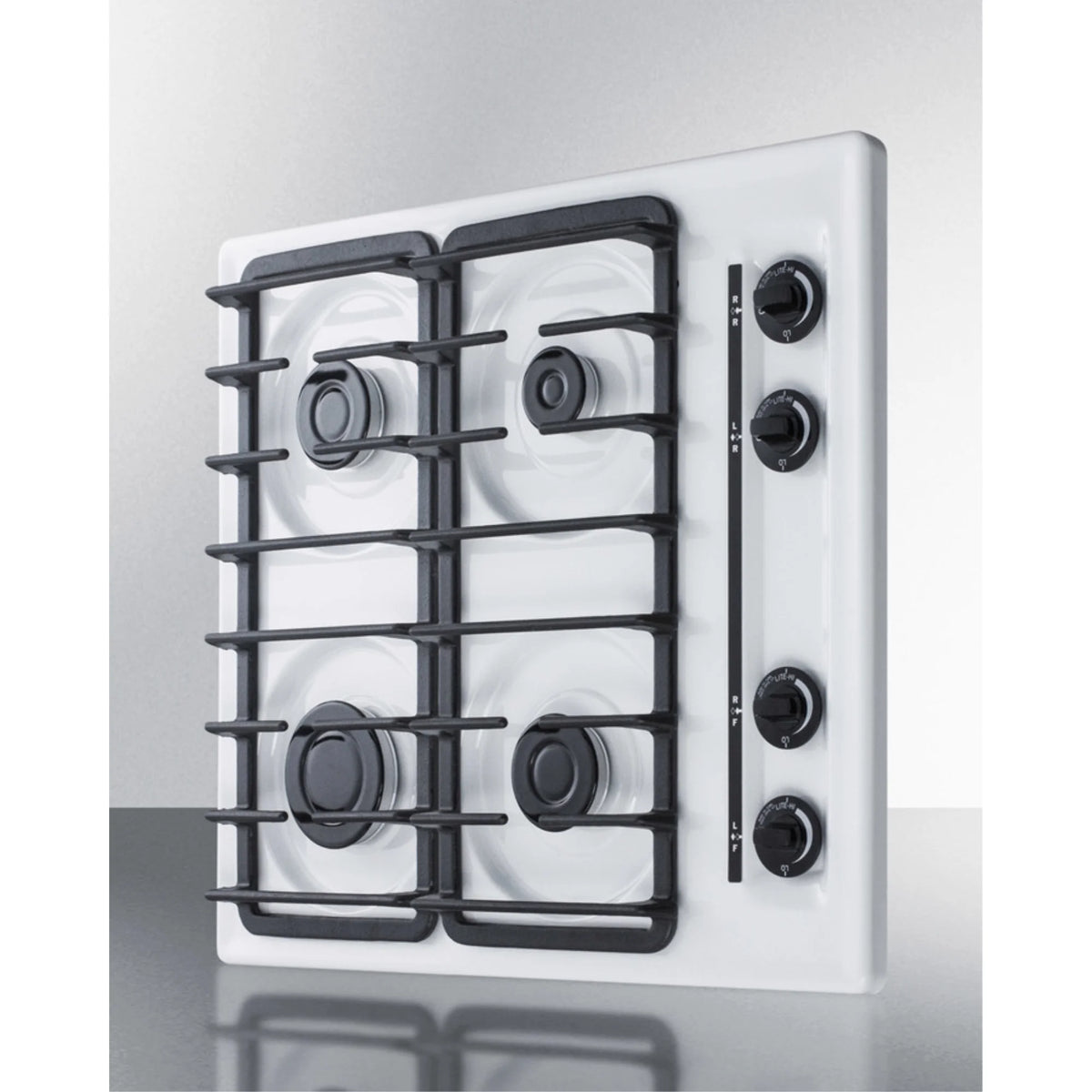 24" Gas Cooktop with Four Sealed Burners, White Porcelain Surface, Cast Iron Grates D45373
