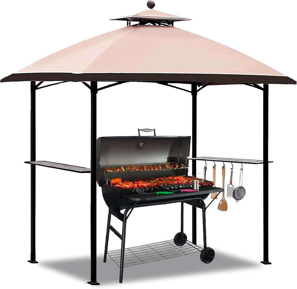 Gray 8'x 5' Double Tiered Outdoor BBQ Canopy with LED Light R361