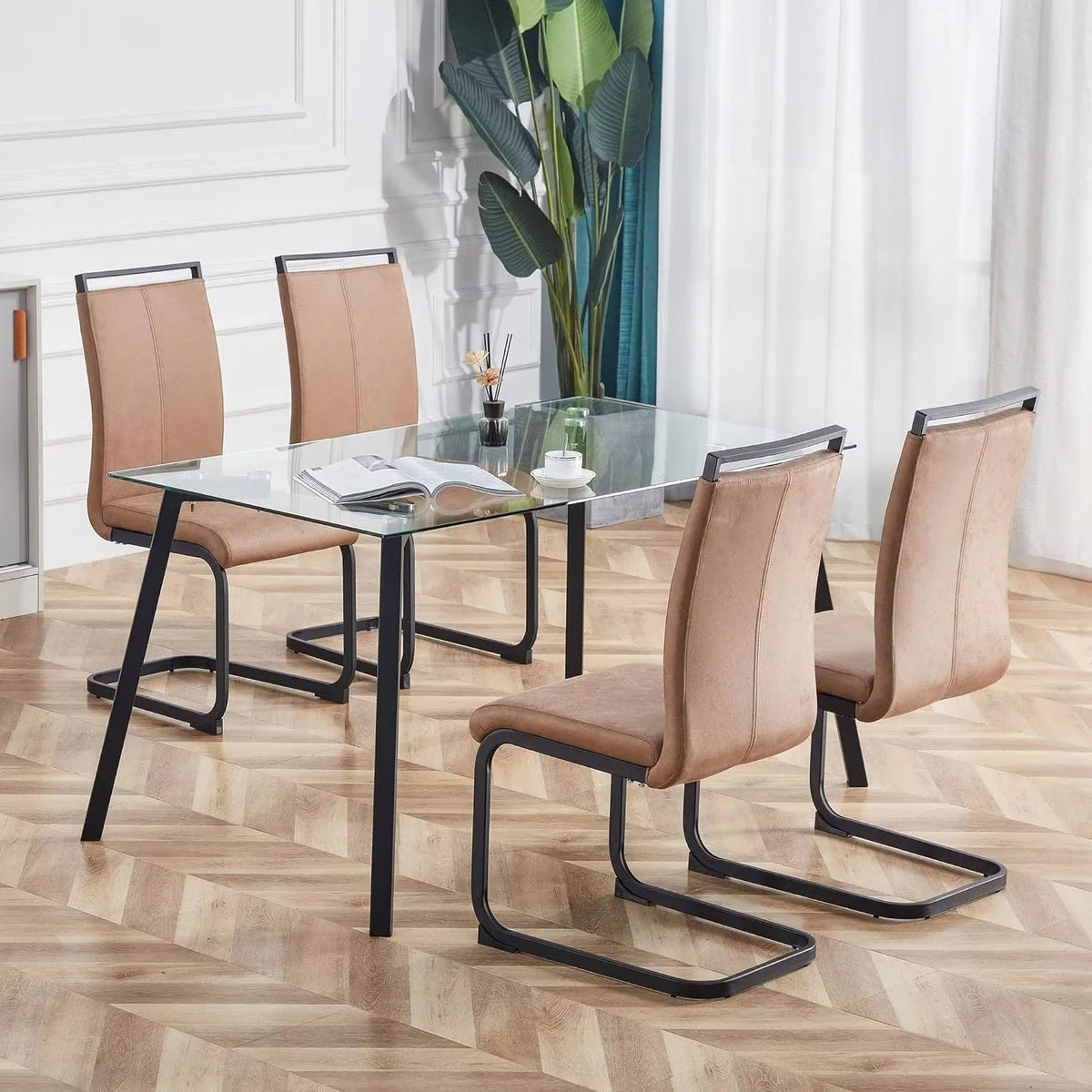 Soft Fabric Dining Chairs Set of 6 with Padded Seat Y58632
