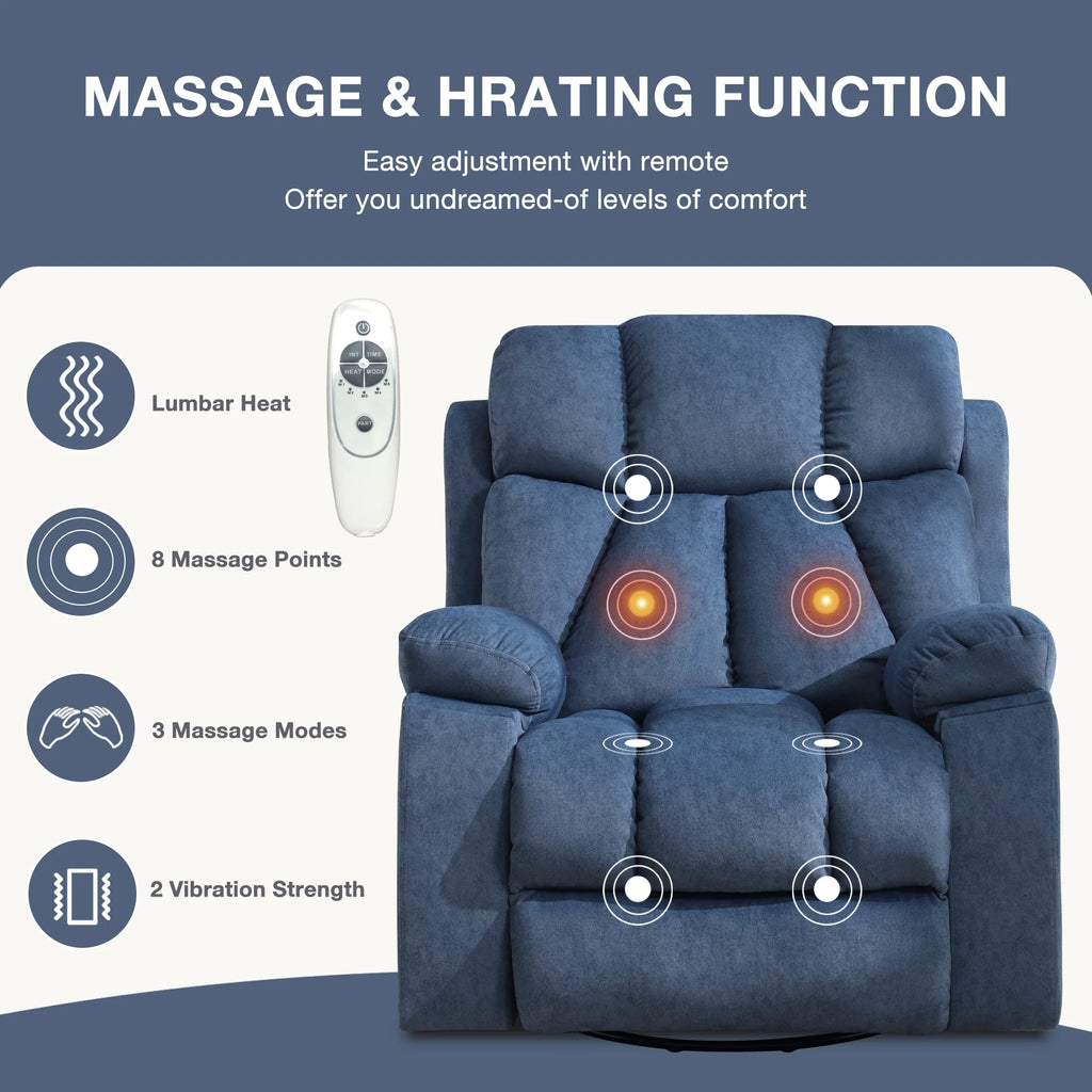 Blue Recliner Chair with Massage and Heat O3471