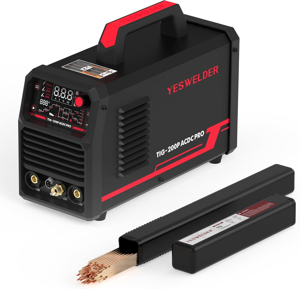 200A AC/DC Pulse Digital Inverter TIG/STICK Welder with ER70S-6 3/32"x16" 5LB Welding Rod R3947