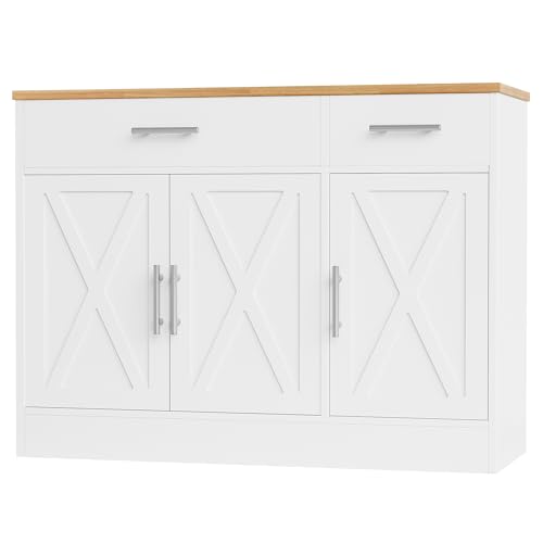 White 3 Door Wood Sideboard Buffet Cabinet with Adjustable Shelf V998196