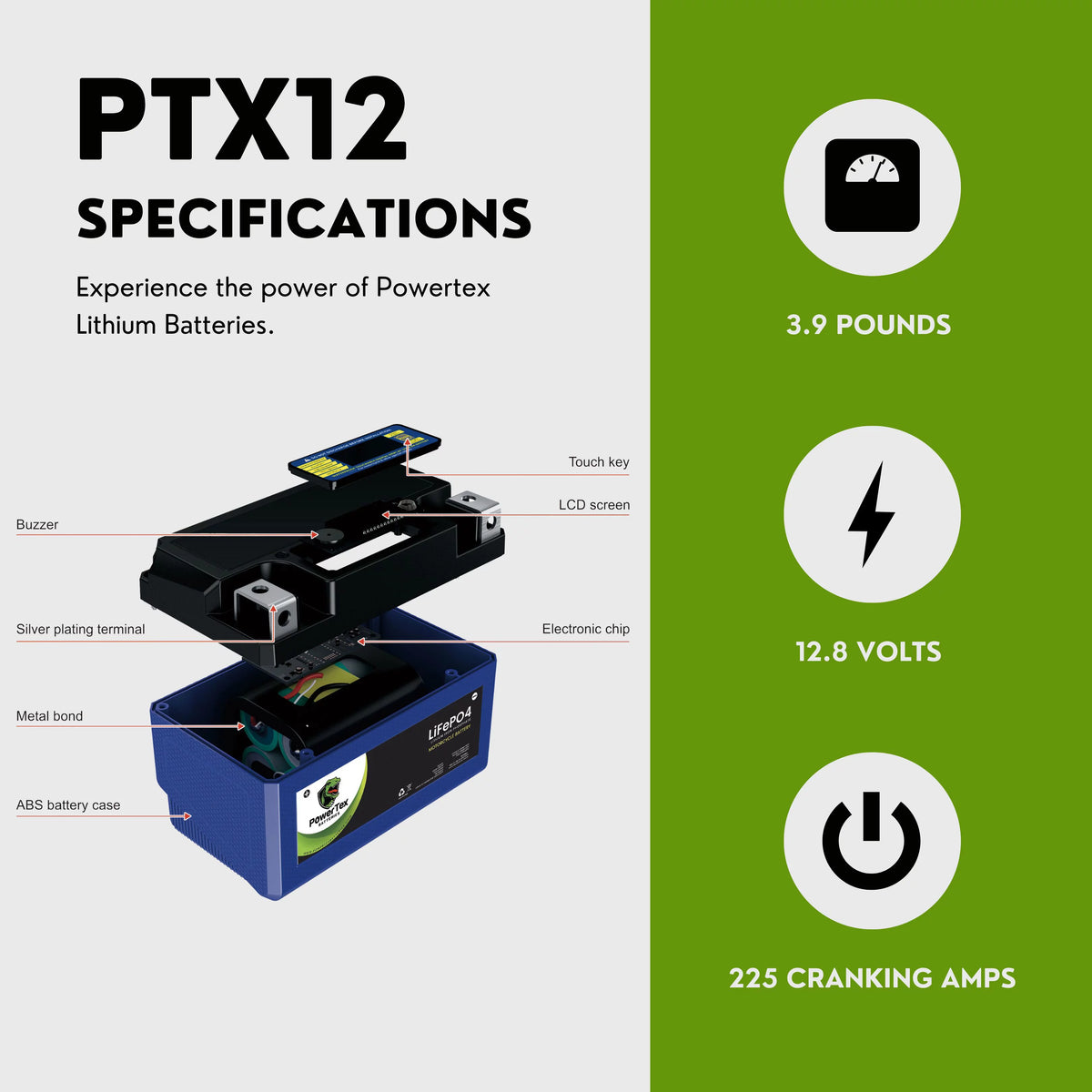 Lithium Iron Phosphate Motorcycle Battery with Voltage Display D550
