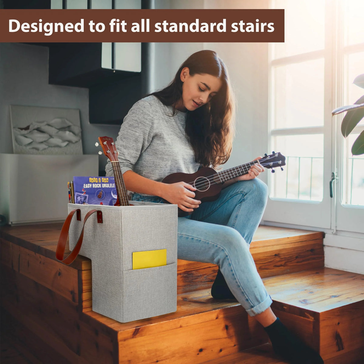 Gray 16L x 9.5W x 16H Foldable Stair Basket Q3862