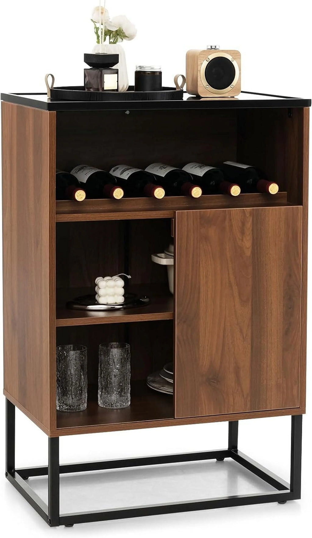 Wine Cabinet Sideboard Buffet with Tempered Glass Top Sliding Door H503