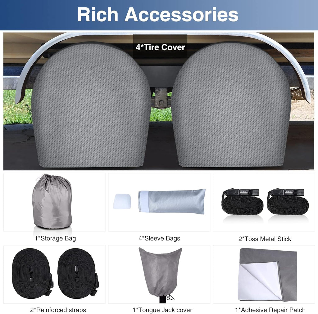 Upgraded Waterproof 500D Travel Trailer Cover with 4 Tire Covers, Tongue Jack Cover B33962