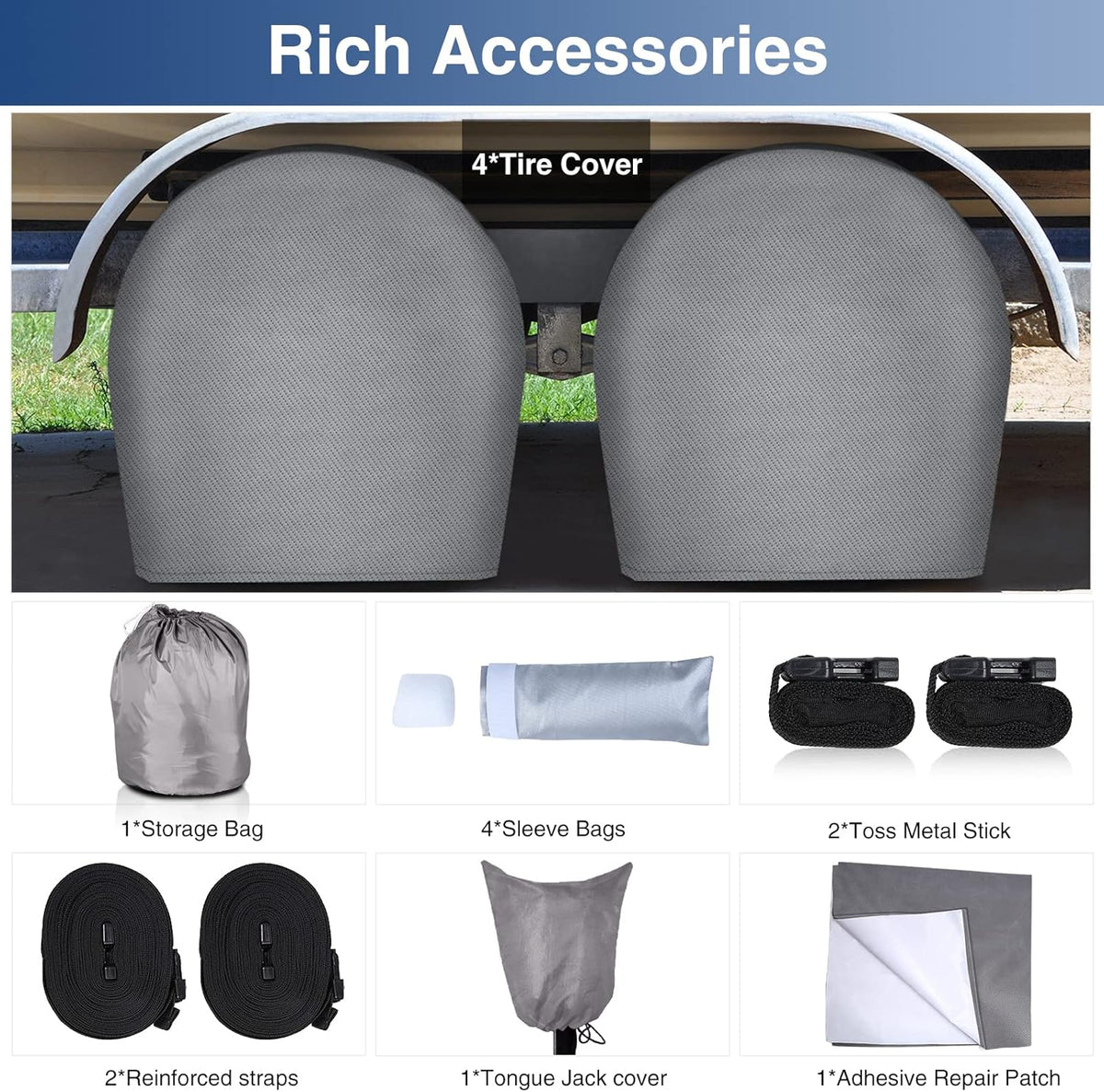 Upgraded Waterproof 500D Travel Trailer Cover with 4 Tire Covers, Tongue Jack Cover B33962
