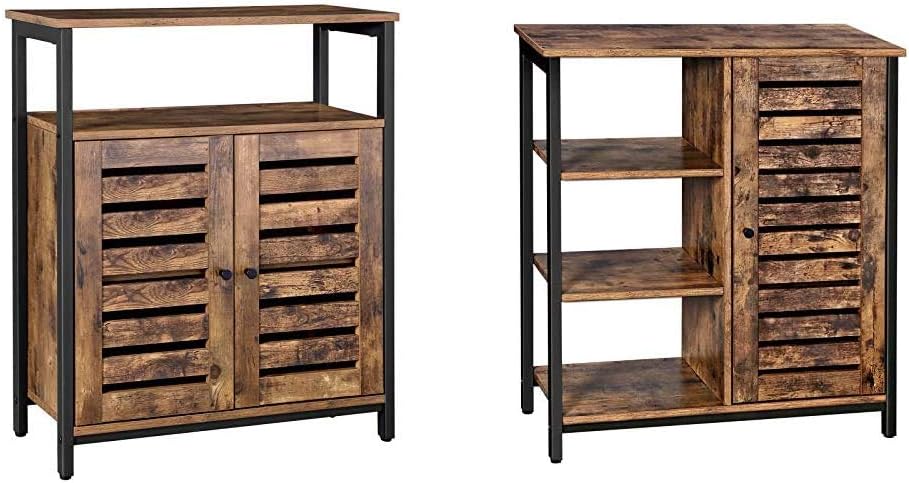Rustic Brown and Black Storage Cabinet with 3 Open Shelves and Closed Compartments T4685