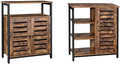 Rustic Brown and Black Storage Cabinet with 3 Open Shelves and Closed Compartments T4685
