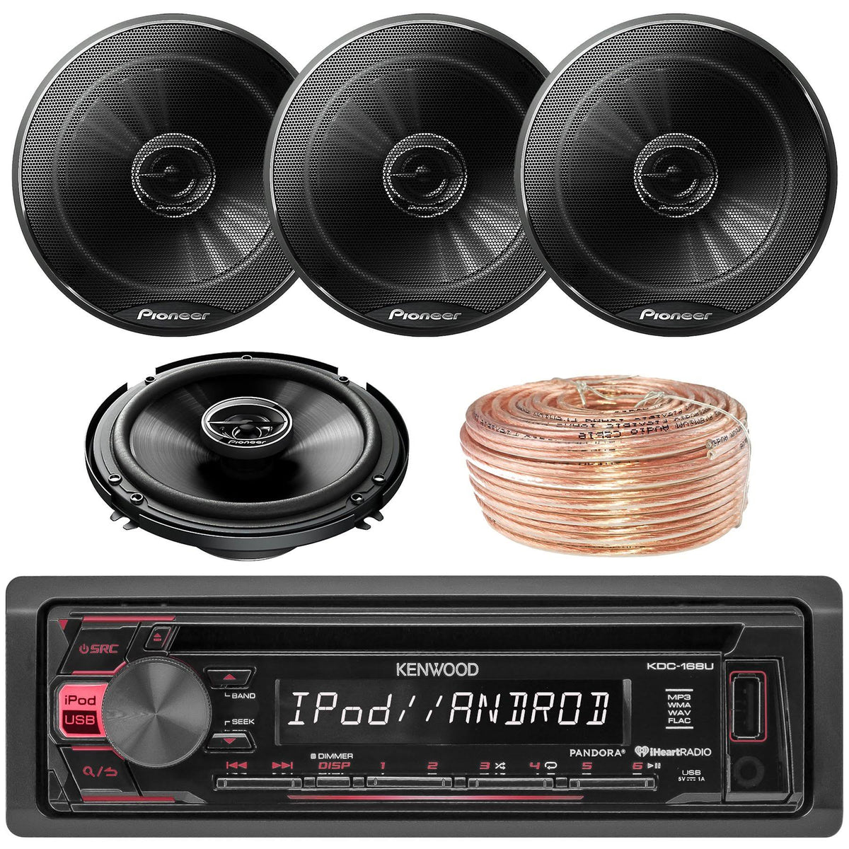 Car CD Player Receiver USB Aux Radio with 4X 6.5" 180W 3-Way Black Car Coaxial F390