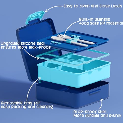 Kids Bento Snack Lunch Box with 4 Compartment, Insulated Lunch Bag, Stainless Steel Vacuum Thermos Food Jar, Ice Pack, Utensils Set L815744