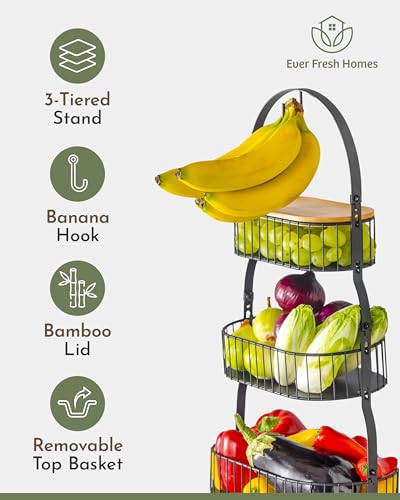3 Tier Bamboo Fruit Basket with Removable Baskets T9879