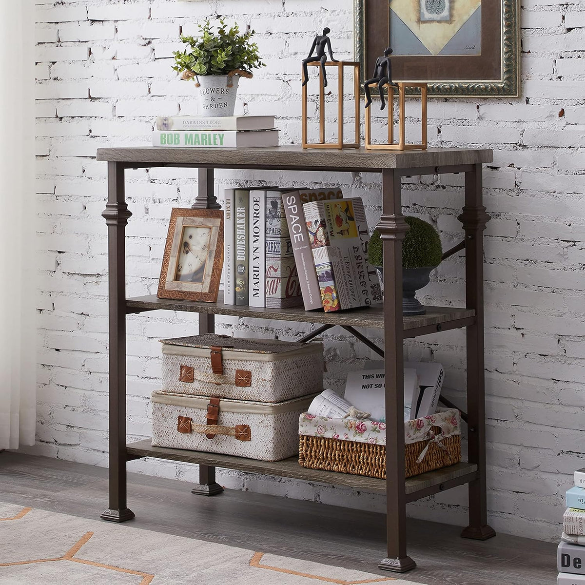 Grey 3-Tier Free Standing Bookcase W9744