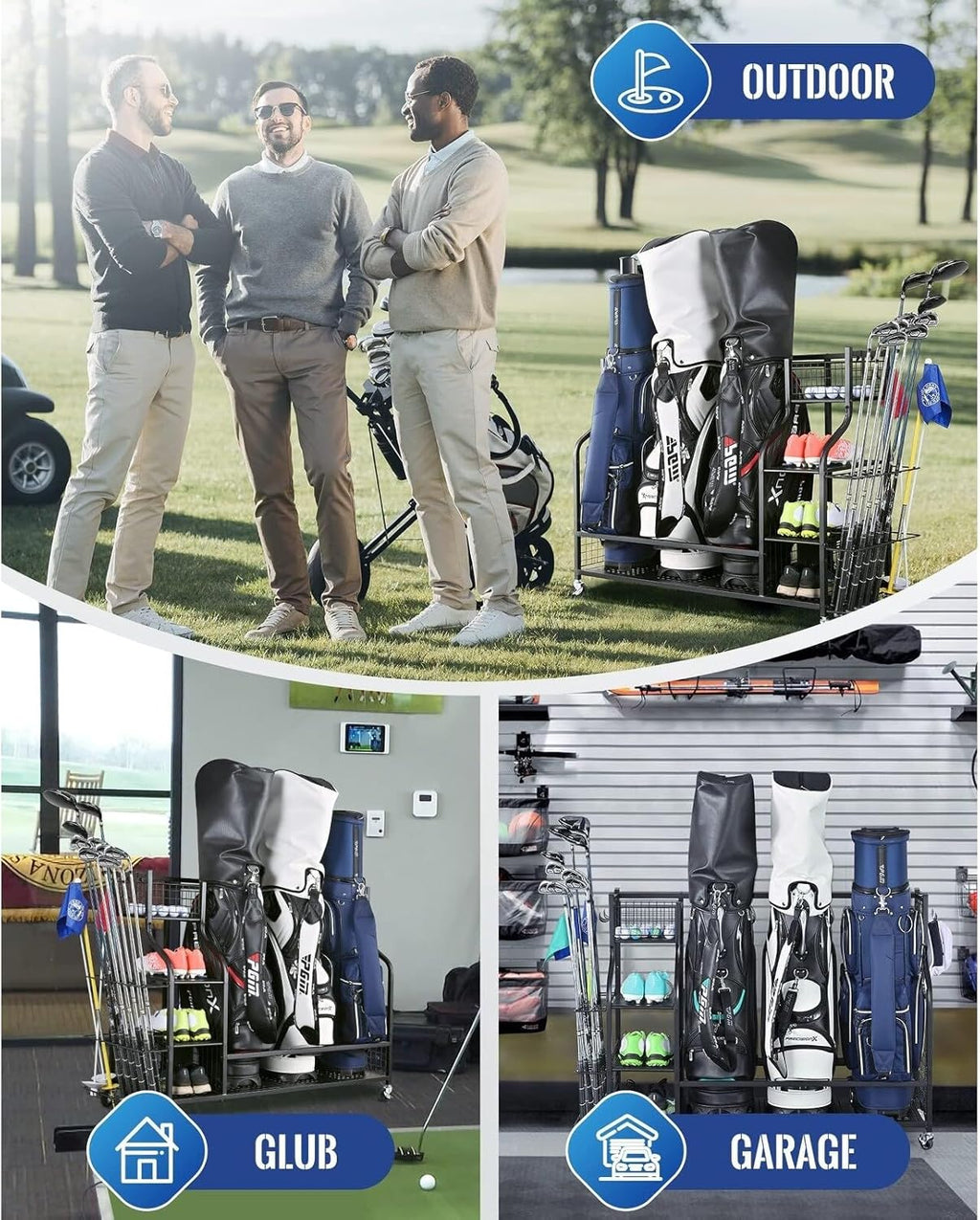3 Full Size Golf Bags Storage Rack T1555