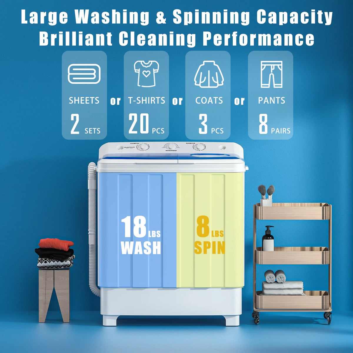 Portable 28lbs Twin Tub Compact Semi-Automatic Washer Spinner Combo M9395