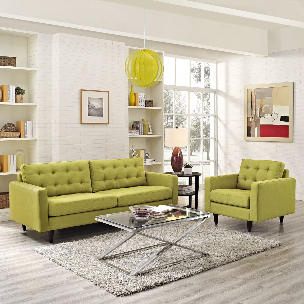 Armchair and Sofa Set of 2 in Wheatgrass E362