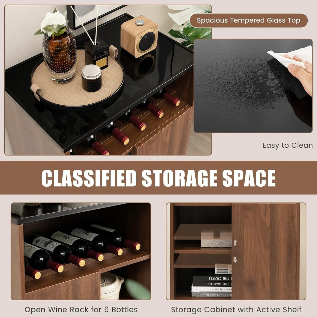 Wine Cabinet Sideboard Buffet with Tempered Glass Top Sliding Door H503