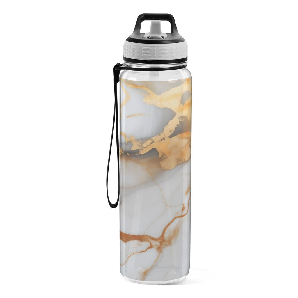 White and Gold Marble 32oz Tritan Water Bottles with Straw T93017