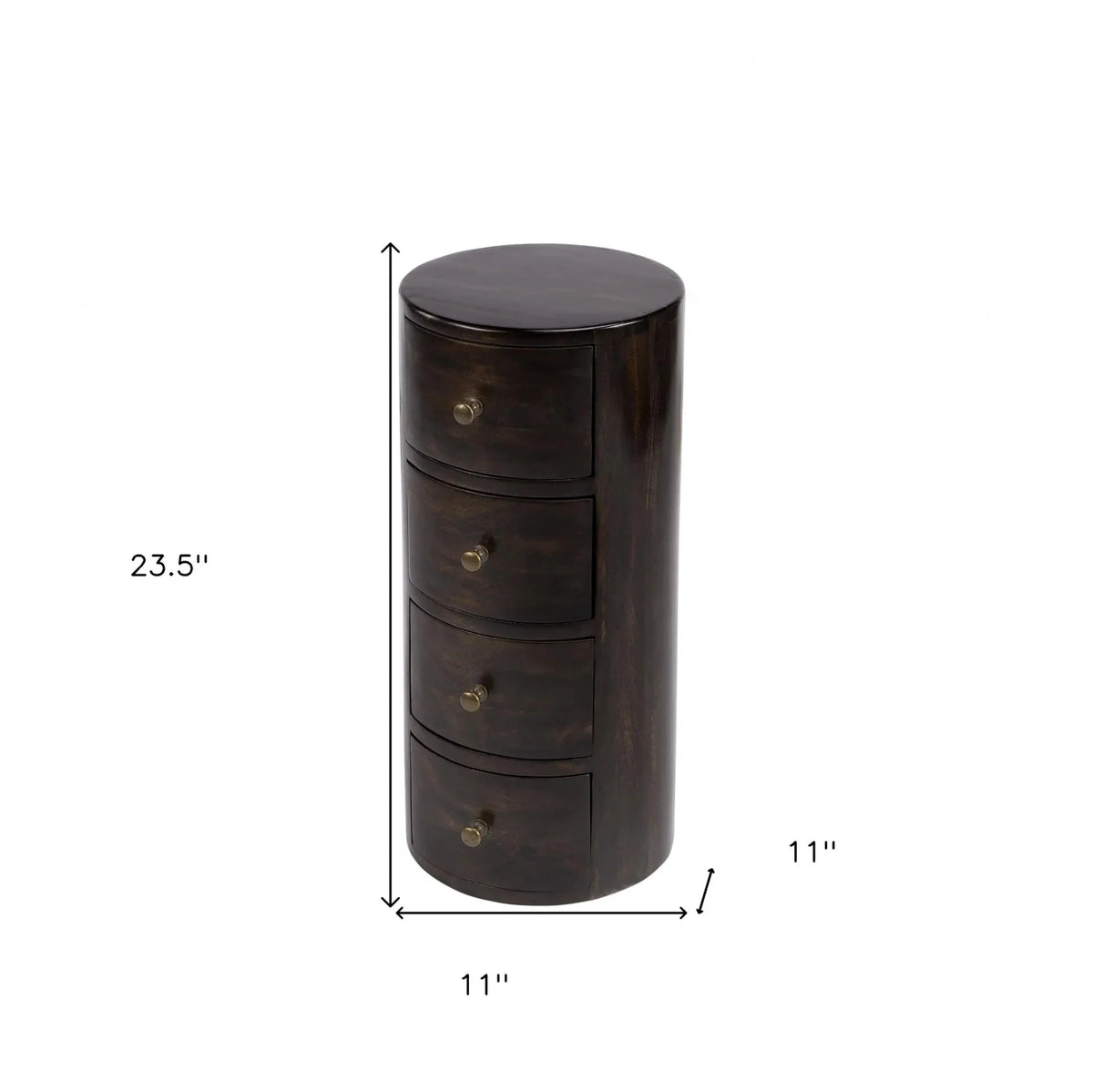 24 in. Chocolate Wood Round End Table with Four Drawers R674557