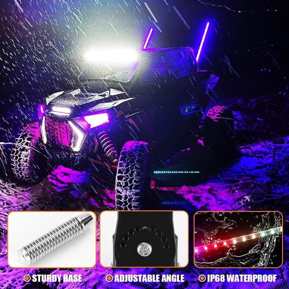 2pcs LED Whip Lights Waterproof 5050 RGB Antenna Whips with RF Wireless Remote Control 3.7ft G4675