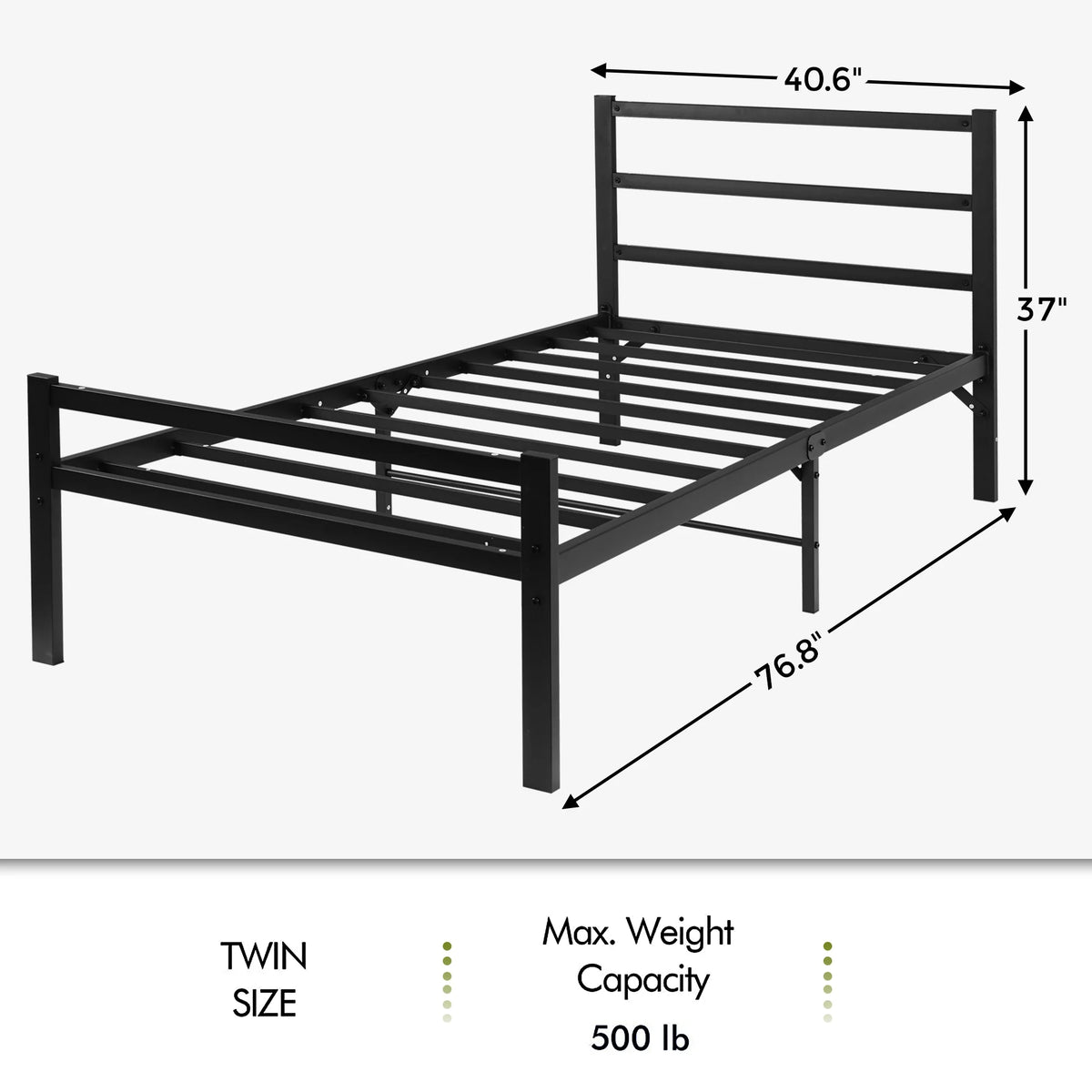 Black Twin Size Platform Bed Frame with Wood Headboard T37236
