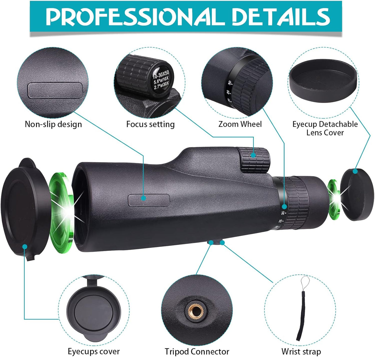 30x50 HD Waterproof Monocular with Smartphone Adapter Tripod BAK4 Prism FMC C772074