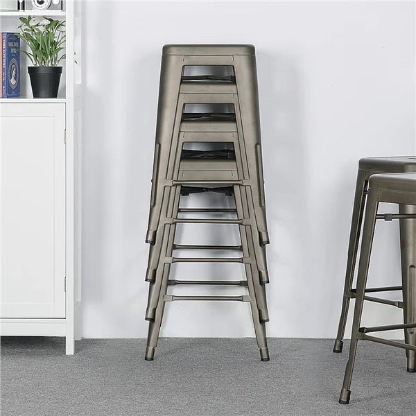 Set of 4 Gunmetal Gray Metal Bar Height Stools S180