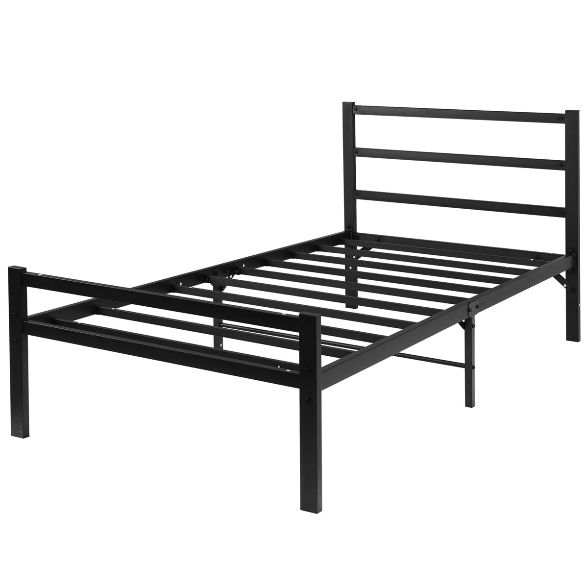 Black Twin Size Platform Bed Frame with Wood Headboard T37236