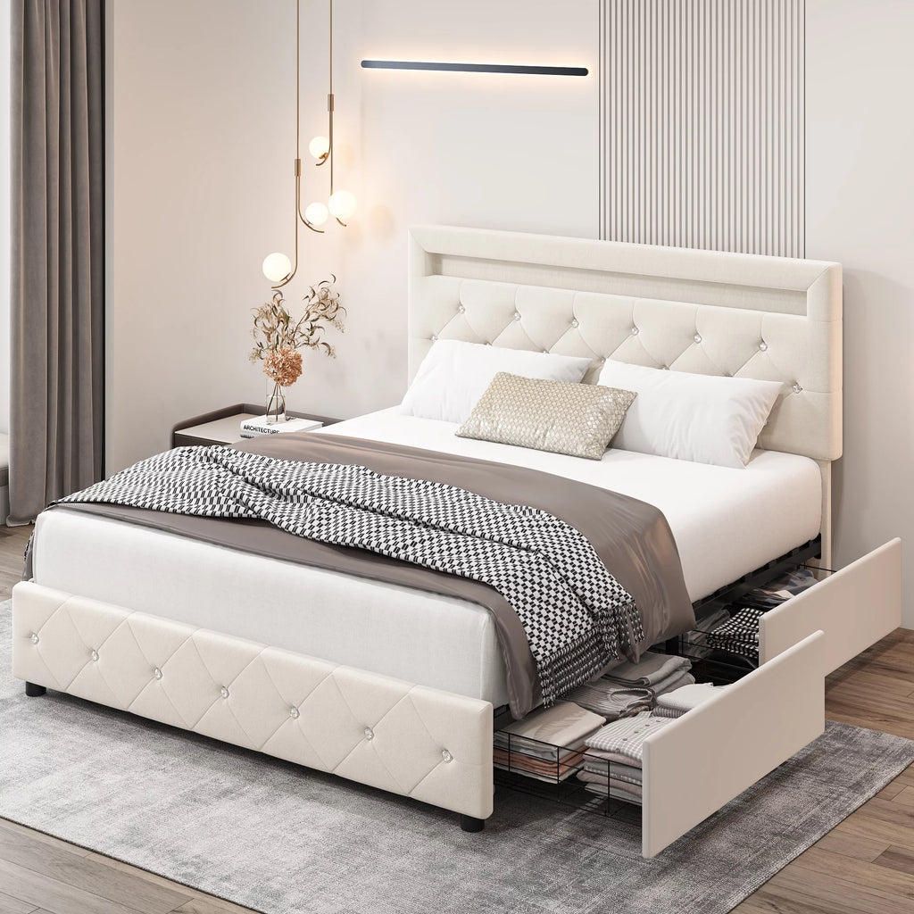 Full LED Bed Frame with 4 Storage Drawer F852